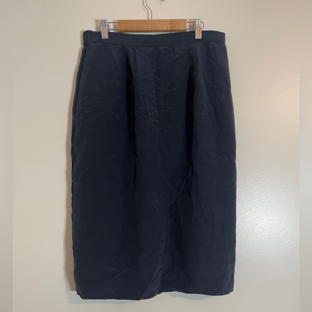 Adrianna Papell Skirt Womens 10 Black Midi 100% Silk Old Money Clean Girl Basic